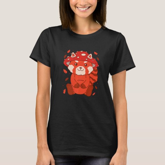 Bear Toadstool Hat Autumn Cat Bear Red Panda   T-Shirt (Vorderseite)