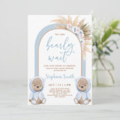 Bear Twin Boys Baby Shower Einladung (Stehend Vorderseite)