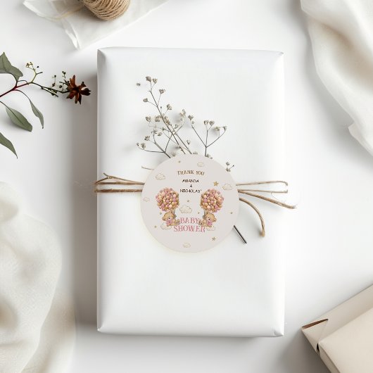 Bear Twins Girl Dusche Rosa Danke Runder Aufkleber