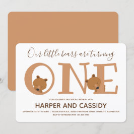 Bear Twins One Süße Tier Erster Geburtstag Einladung