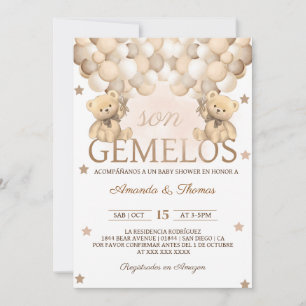 Bear Twins Spanish Gemelos Baby Dusche Einladung
