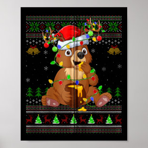 Bear Ugly Sweater Xmas Lights Weihnachtsmannmütze  Poster