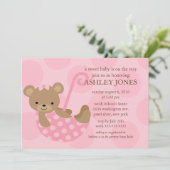 Bear Umbrella Babydusche Einladung (Stehend Vorderseite)