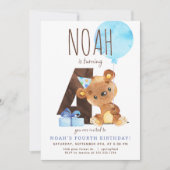 Bear Vierte Geburtstagseinladung Einladung (Vorderseite)