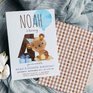 Bear Vierte Geburtstagseinladung Einladung