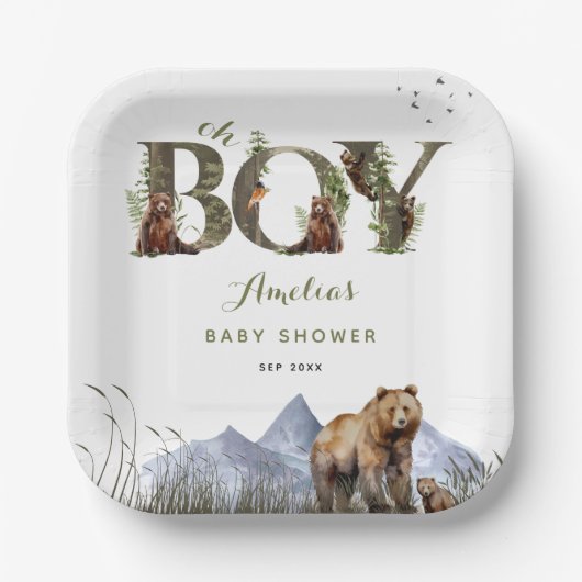 Bear Wait Bar Adventure Moss Green Oh Boy Pappteller (Vorderseite)