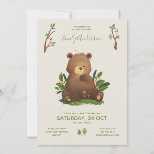 Bear ・ Waldwald Tierrustikale Babydusche Einladung (Vorderseite)