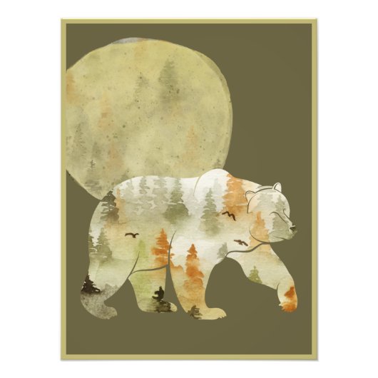 Bear Walking in Woods Moon Painted Forest Wildlife Fotodruck (Vorne)