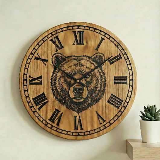 Bear Wall Clock - Wooden Style Design Große Wanduhr