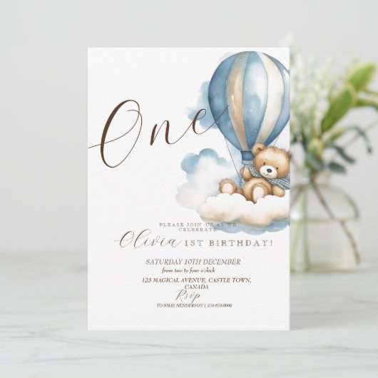 Bear Watercolor Erstgeburtsgeschlecht neutral Einladung (Stehend Vorderseite)