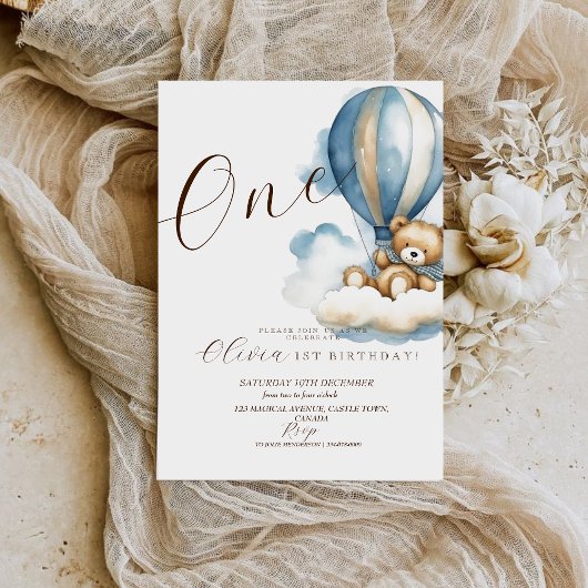 Bear Watercolor Erstgeburtsgeschlecht neutral Einladung