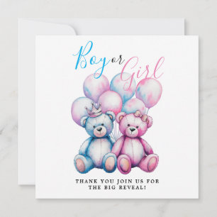 Bear Watercolor Gender Reveal Party Boy oder Girl Dankeskarte