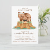 Bear Watercolor Mommy Baby Shower Boy Einladung (Stehend Vorderseite)