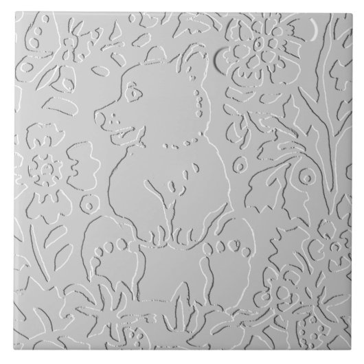 Bear White Gray Black Embossed Woodland Animal Fliese (Vorderseite)