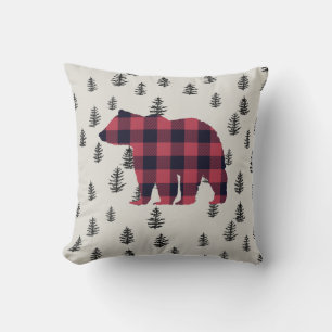 Bear Wilderness Pine Tree Hüttenwirbel Kissen