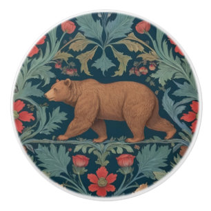 Bear William Morris Stil Links Facing Red Floral Keramikknauf