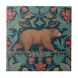 Bear William Morris Stil Rechts gegenüber Red Flor Fliese