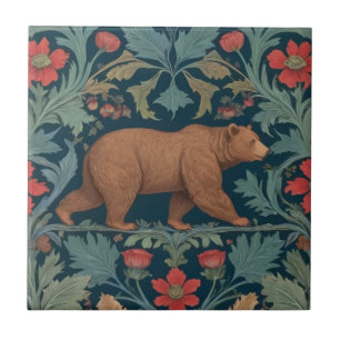 Bear William Morris Stil Rechts gegenüber Red Flor Fliese