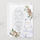 Bear Winter Berries Schneeflocken Bäume Babydusche Einladung (Vorderseite)