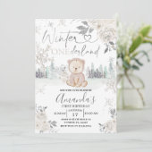 Bear Winter Onederland Snowflake Floral Geburtstag Einladung (Stehend Vorderseite)