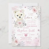 Bear Winter Pastel Pink Snowflake Babydusche Einladung (Vorderseite)