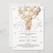 Bear with Balloons & Hearts Gender Reveal Einladung (Vorderseite)