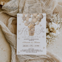 Bear with Balloons & Hearts Gender Reveal