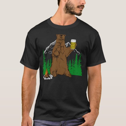 Bear with beer campfire camping gift T-Shirt (Vorderseite)