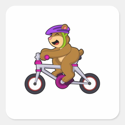 Bear with Bicycle & Helmet Quadratischer Aufkleber (Vorderseite)