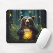 Bear With Fireflies In Jar Mousepad (Mit Mouse)