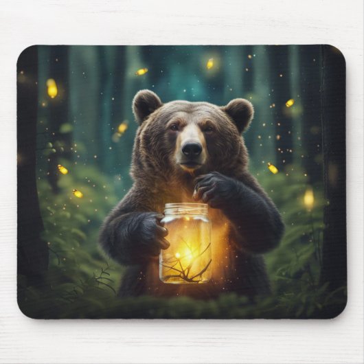 Bear With Fireflies In Jar Mousepad (Vorne)