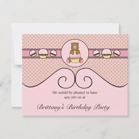 Bear with Pink Cupcake Diamonds Einladung (Vorderseite)