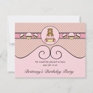Bear with Pink Cupcake Diamonds Einladung