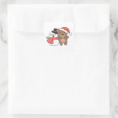 Bear With Snowman In Winter For Christmas Quadratischer Aufkleber (Tasche)