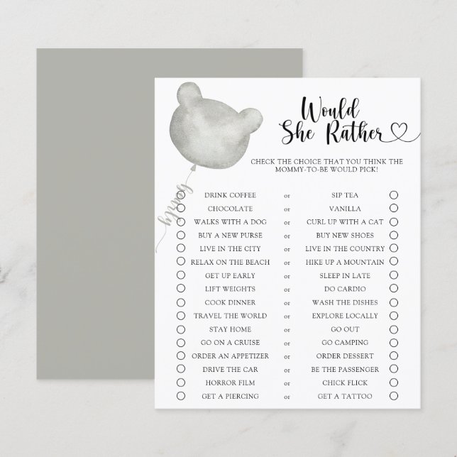 Bear / Wollte sie eher Baby Dusche Spiel (Vorne/Hinten)