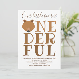 Bear Wonderful Ein 1. Geburtstag Einladung