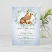 Bear Woodland Baby Dusche Einladung Boys Blue (Stehend Vorderseite)