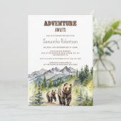 Bear Woodland Forest Adventure erwartet Baby Showe Einladung (Stehend Vorderseite)