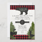 Bear Woodland Forest Buffalo Karo Baby Dusche 12x1 Einladung (Vorderseite)