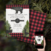 Bear Woodland Forest Buffalo Karo Baby Dusche 12x1 Einladung