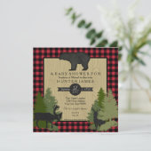 Bear Woodland Forest Lumberjack Kariert Babydusche Einladung (Stehend Vorderseite)