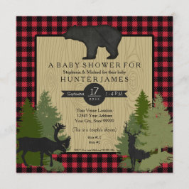Bear Woodland Forest Lumberjack Kariert Babydusche Einladung