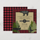 Bear Woodland Forest Lumberjack Karierte Babydusch Einladung (Vorne/Hinten)