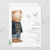 Bear-y Cute Teddy Bear It's a Boy Baby Shower Einladung (Vorne/Hinten)