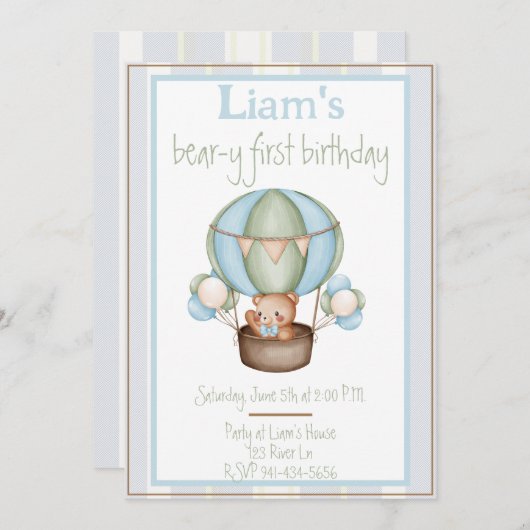 Bear-y-Geburtstag für Junge Einladung (Vorne/Hinten)