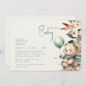 Bear y Happy Green Boho Baby Shower Einladung (Vorne/Hinten)