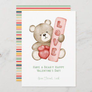 Bear-Y Happy Valentine's Day Watercolor Valentines Feiertagskarte