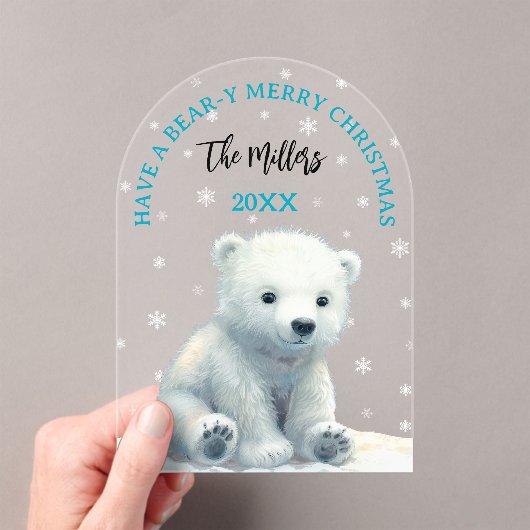 Bear-y Merry Christmas Polar Bear Christmas Card Acryleinladungen (Insitu (Handheld))