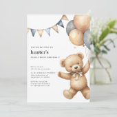 Bear-Y Niedlich Boy zum 1. Geburtstag Einladung (Stehend Vorderseite)