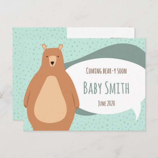 Bear-y Soon Baby Announcement Postcard Ankündigungspostkarte (Vorne/Hinten)